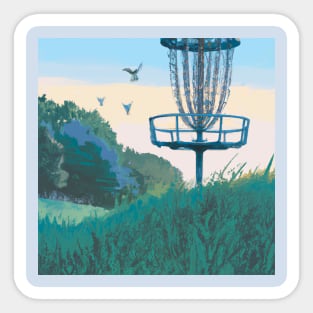 Disc Golf in a Grassy Field Sticker